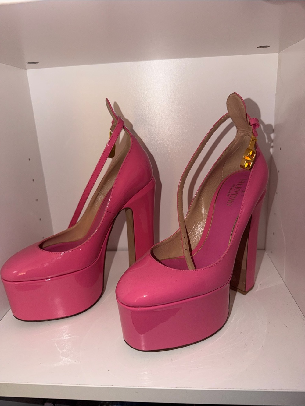 Valentino Hot Pink Patent Platform Slingback Pumps